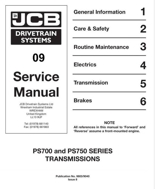 BH 09 JCB Drivetrain System PS700 and PS750 SERIES Service Repair Manual 448 pages