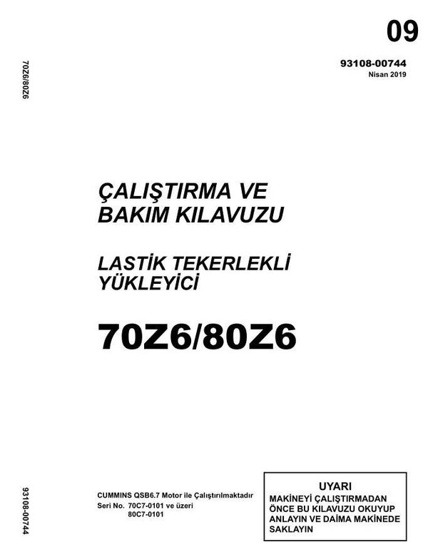 KW  09 Kawasaki 70Z6, 80Z6 Wheel Loader Operation and Maintenance Manual 413 pages