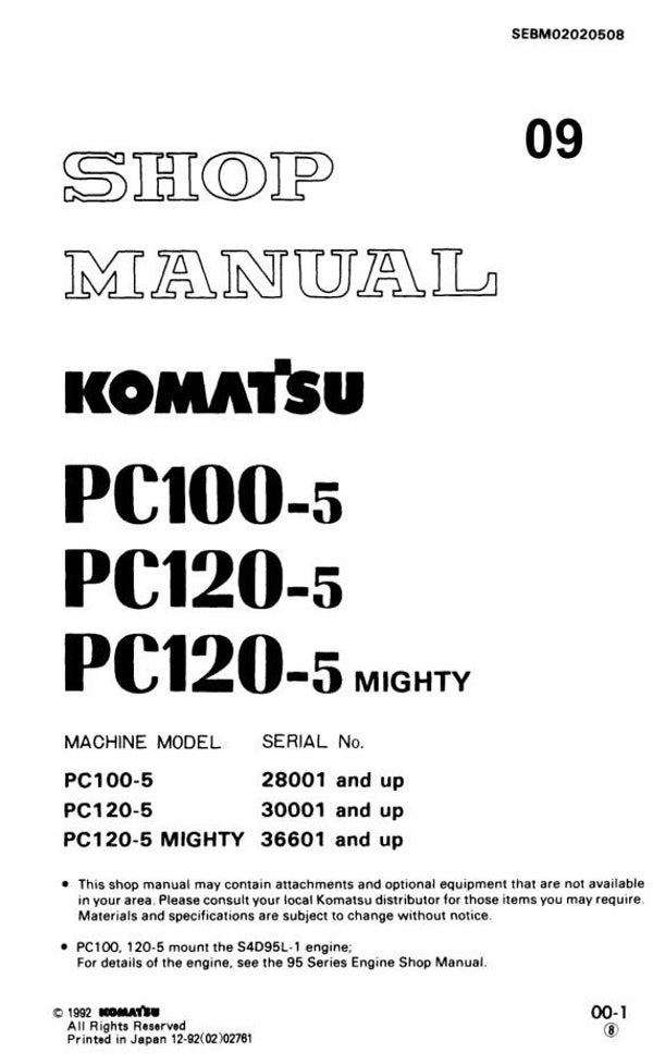 KM  09 Komatsu PC100-5 PC120-5 Excavator Workshop Manual 643 pages