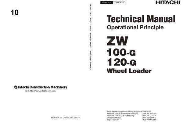 33D 10 Hitachi ZW 100-120 G Wheel Loader Technical Manual and Diagrams 927 pages