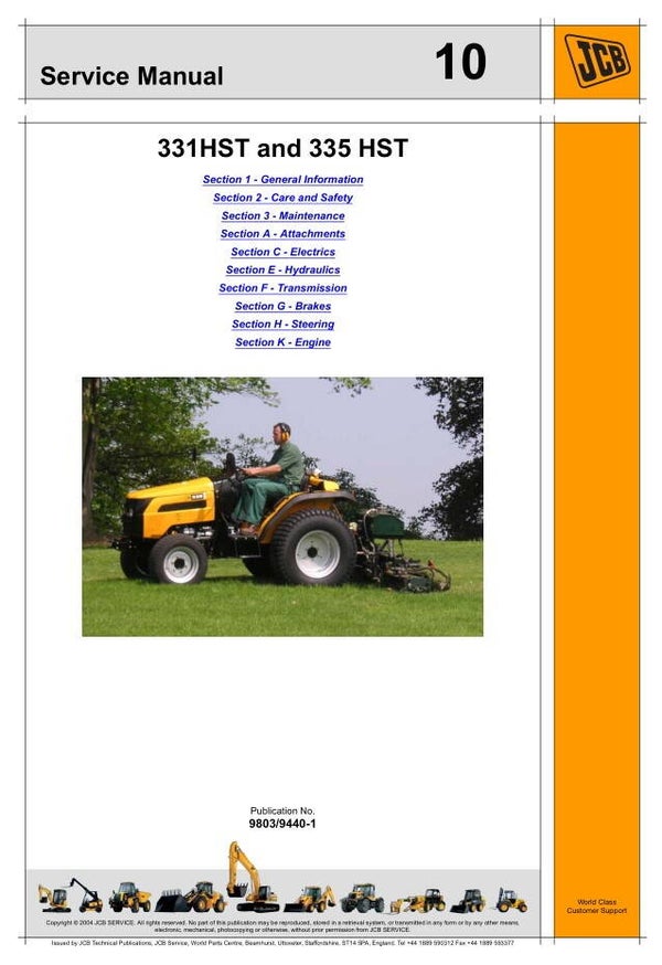 JA 10 JCB Tractor 331HST 335HST Service Repair Manual 351 pages