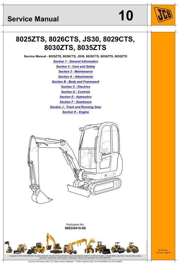 BH  10 JCB 8025ZTS, 8026CTS, JS30, 8029CTS, 8030ZTS, 8035ZTS Service Repair Manual 452 pages
