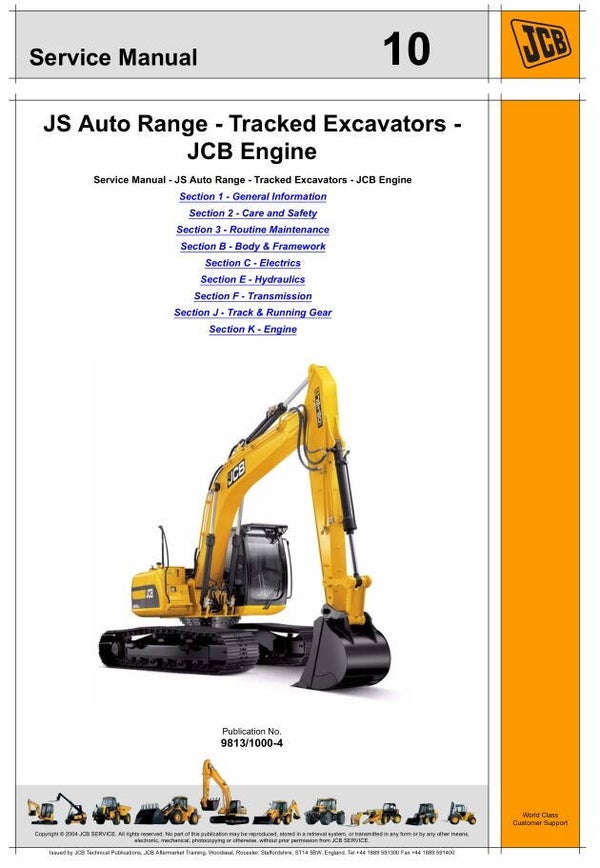 BH 10 JCB JS Auto Range – Tracked Excavators (JCB Engine) Service Repair Manual 958 pages