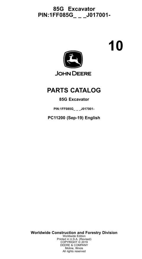 JD 10 John Deere 85G Excavator Parts Manual 600 pages