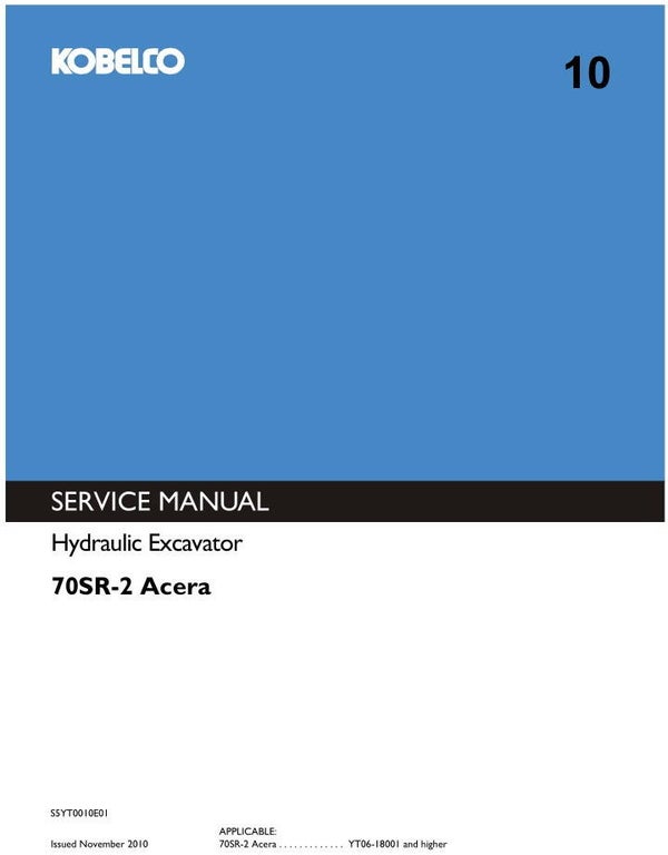 KB  10 Kobelco 70SR-2 Excavator Service Repair Manual 963 pages