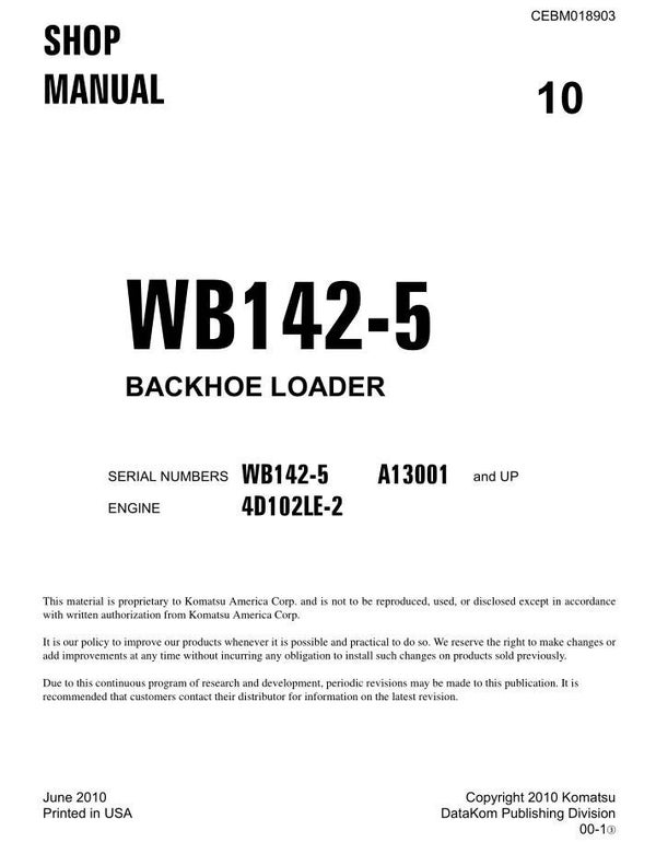 KM  10 Komatsu WB142-5 USA Backhoe Loader Workshop Manual 505 pages