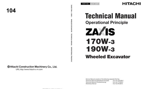 *+ 104 Hitachi ZX170W-3, ZX190W-3 Technical Manuals 1153 pages
