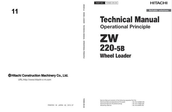 33D 11 Hitachi ZW220-5B Wheel Loader Technical Manuals 966 pages