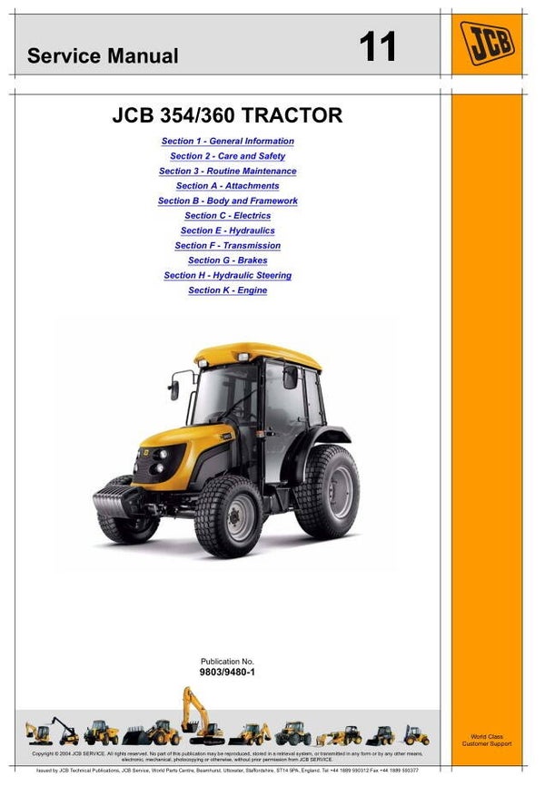 JA 11 JCB Tractor 354 and 360 Service Repair Manual 388 pages