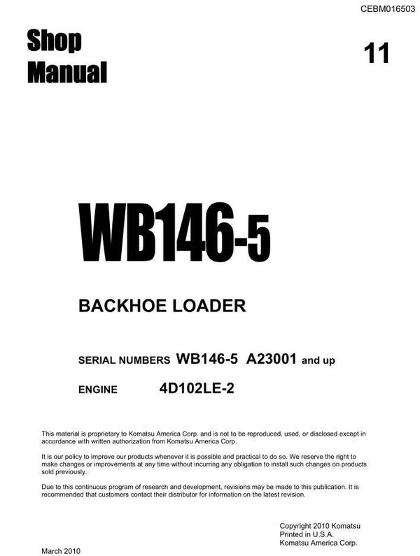 KM  11 Komatsu WB146-5 USA Backhoe Loader Workshop Manual 585 pages