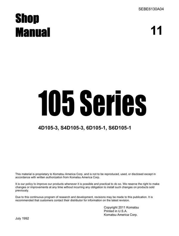 KM 11 Komatsu 105 Engine Series Workshop Manual 523 pages