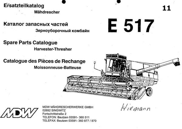 11 Harvester mdw E517 Harvester Parts Manual   416 pages