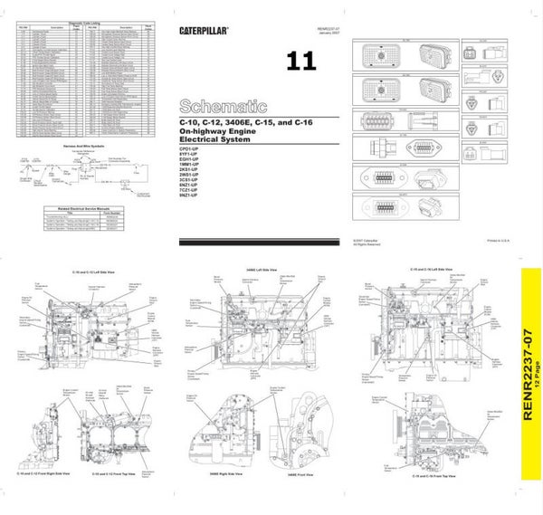 -11 Caterpillar C10 C12 3406E C15 and C16 Highway Engine Electrical System Diagram very small 2 pages