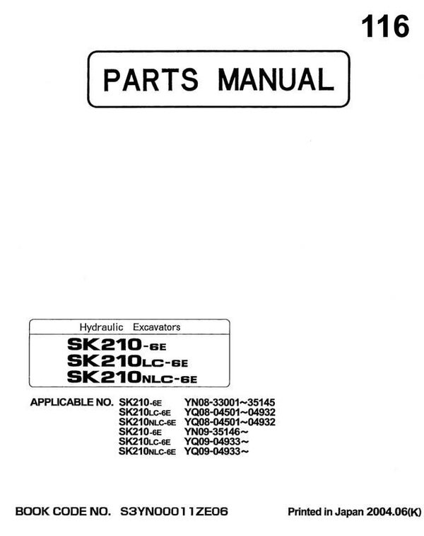 KB  116 Kobelco SK210-6e SK210LC-6e SK210NLC-6e Parts Manual 738 pages