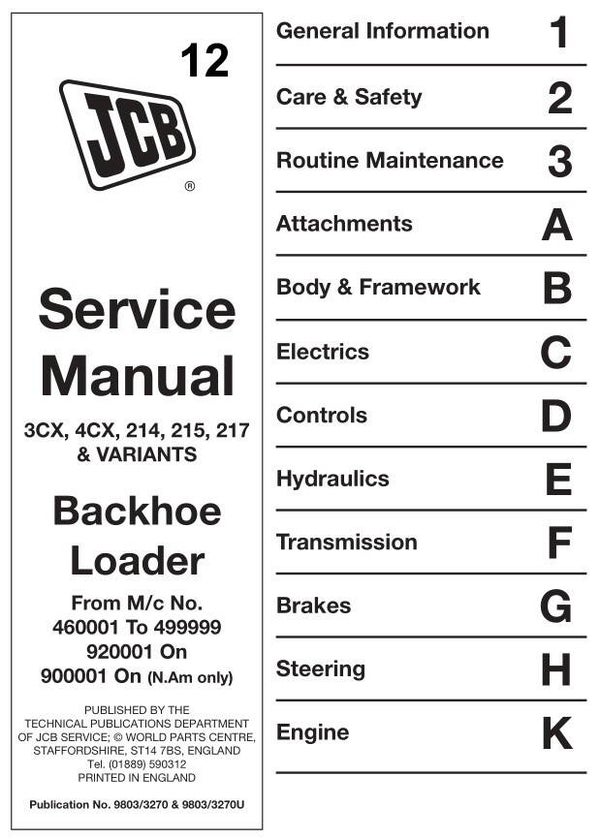 BH 12 JCB 3CX, 4CX, 214, 215, 217 & VARIANTS Service Repair Manual 710 pages