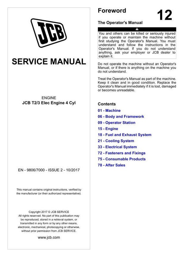 BH 12 JCB T2-3 Elec Engine 4 Cyl Service Repair Manual 616 pages