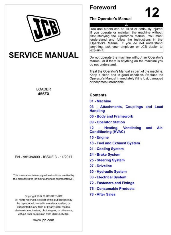 BH 12 JCB 455ZX Loader Service Repair Manual 1505 pages