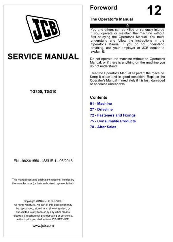 BH 12 JCB Drivetrain TG300,TG310 Transfer Gearbox Service Repair Manual 103 pages