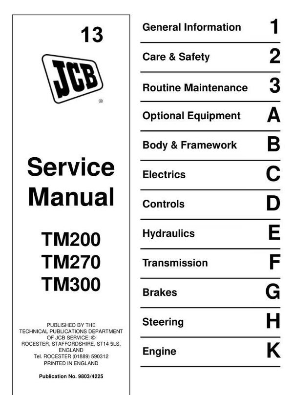 JC 13 JCB TM200 TM270 TM300 Agricultural Loader Service Repair Manual 551 pages