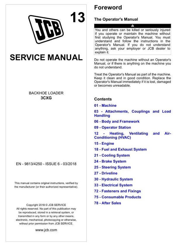 BH 13 JCB 3CXG Backhoe Loader Service Repair Manual 1841 pages