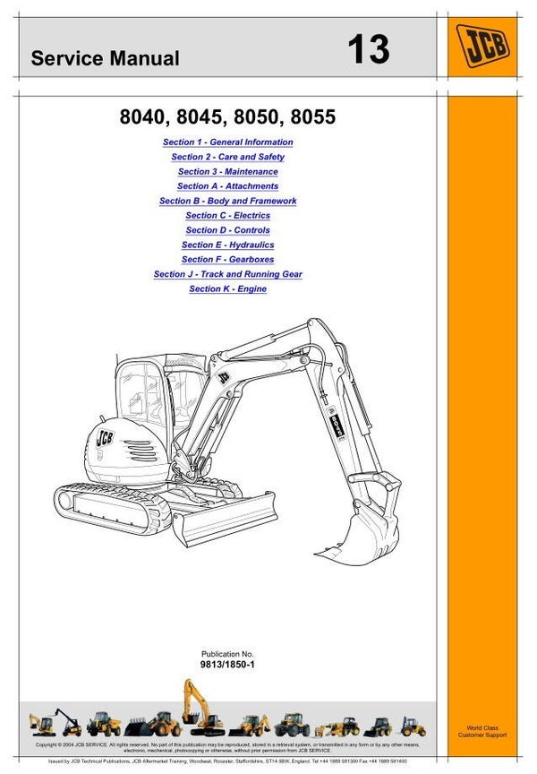 BH  13 JCB 8040, 8045, 8050, 8055 Excavator Service Repair Manual 457 pages
