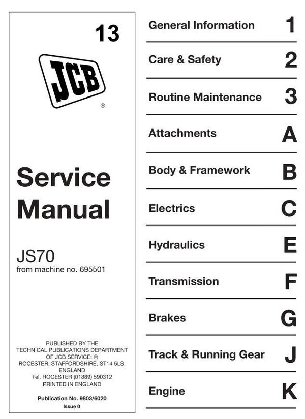 BH 13 JCB JS70 Excavator Service Repair Manual 384 pages