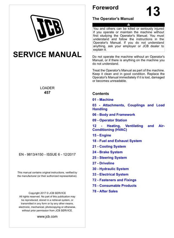 BH 13 JCB 457 Loader Service Repair Manual 1337 pages