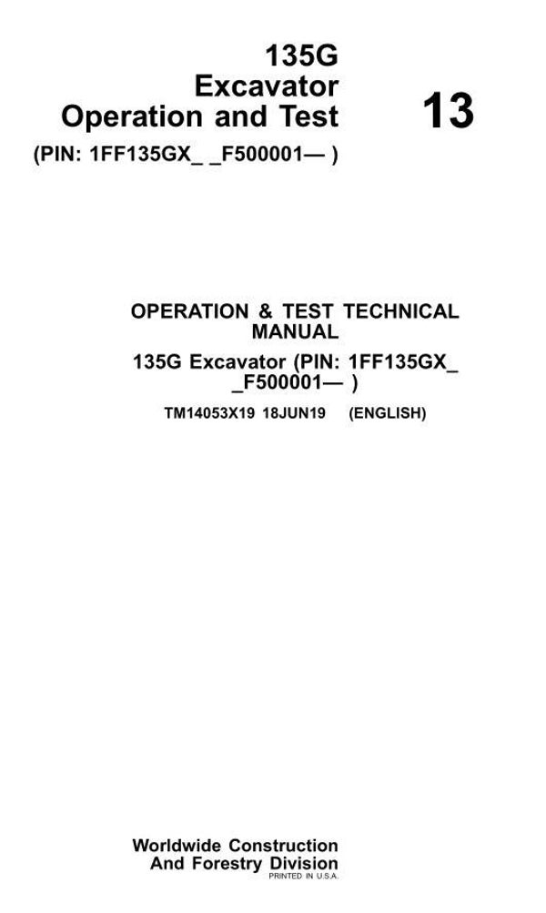 JD  13 John Deere 135G Excavator Operation and Test Manual 1068 pages