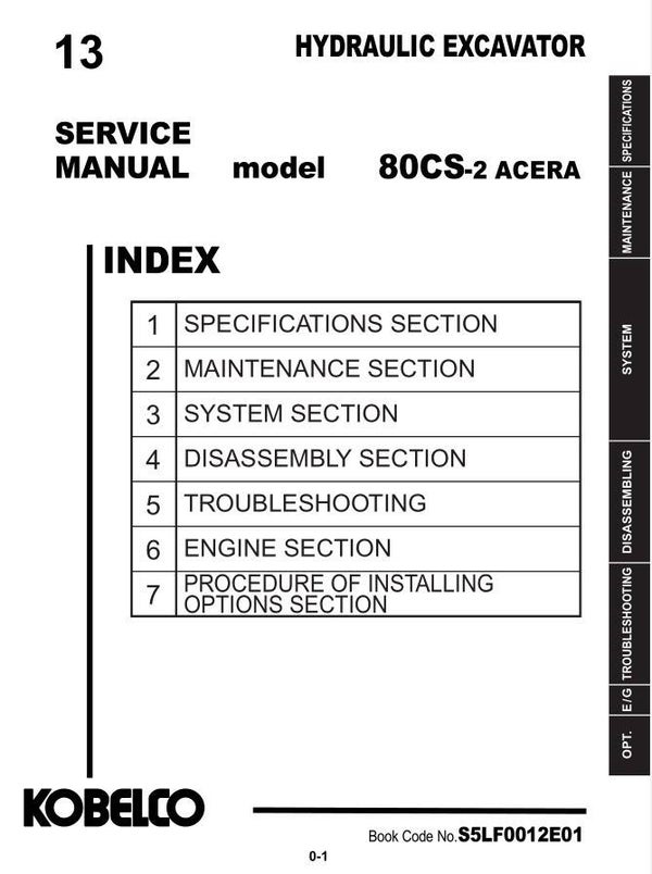 KB  13 Kobelco 80CS-2 Excavator Service Repair Manual 882 pages