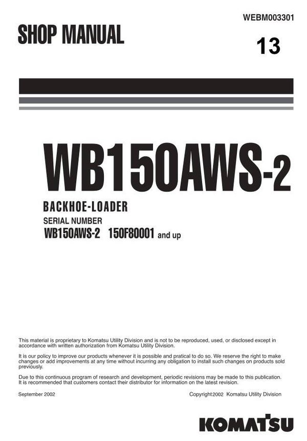 KM  13 Komatsu WB150AWS-2 Italy Backhoe Loader Workshop Manual 511 pages