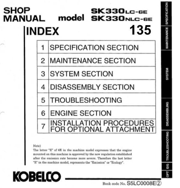 KB  135 Kobelco SK330LC-6E,  SK330NLC-6E Workshop Manual 1242 pages
