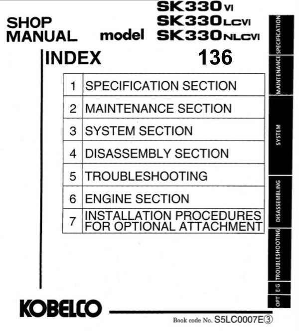 KB  136 Kobelco SK330-VI, SK330LC-VI,  SK330NLC-VI  Excavator Workshop Manual 1300 pages
