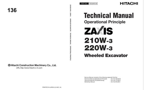*+ 136 Hitachi ZX210W-3, ZX220W-3 Technical Manuals 1167 pages
