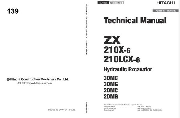 *+ 139 Hitachi ZX210X-6, ZX210LCX-3 Technical Manual 506 pages