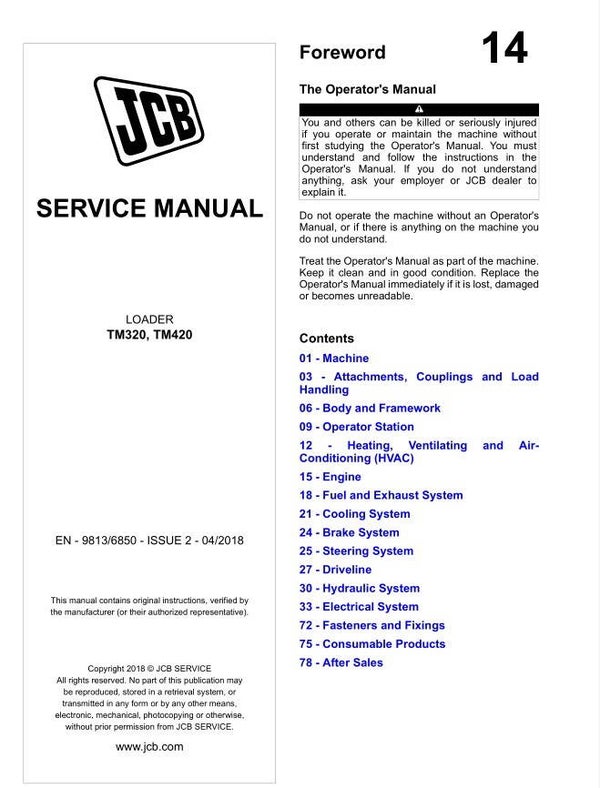 JC 14 JCB TM320, TM420 Loader Service Repair Manual 1981 pages