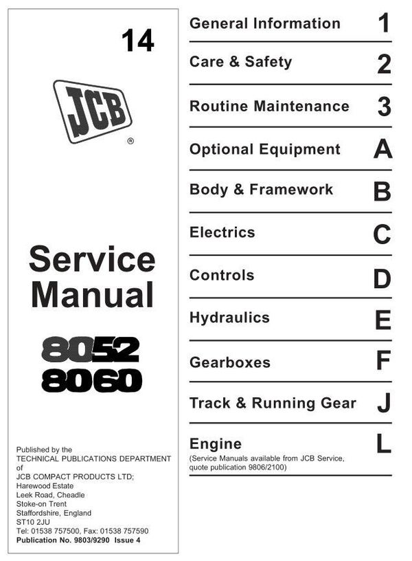 BH  14 JCB 8052, 8060 Midi Excavator Service Repair Manual 296 pages