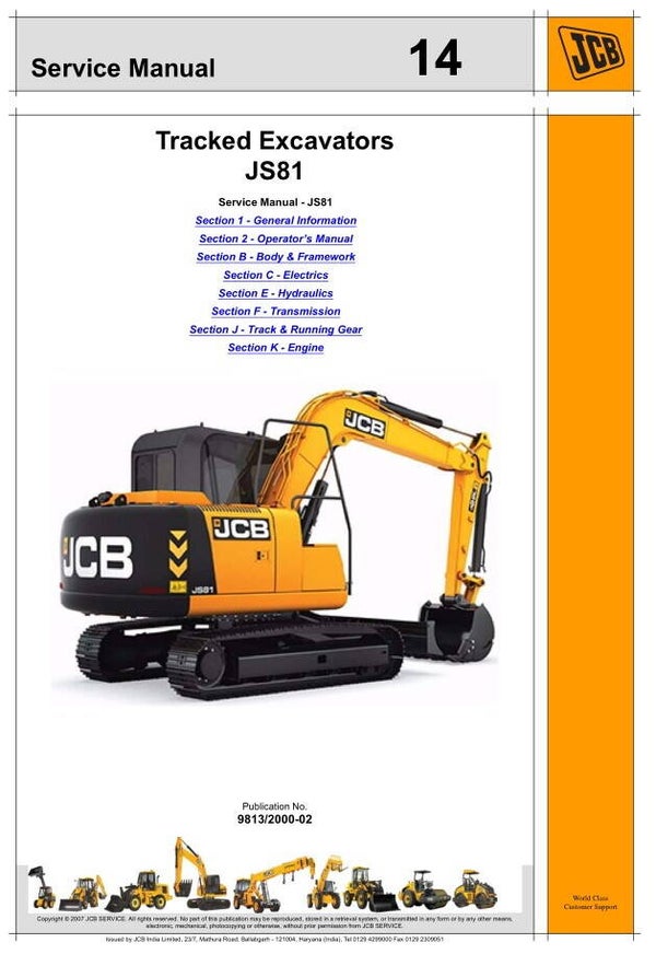 BH 14 JCB JS81 Excavator Service Repair Manual 653 pages