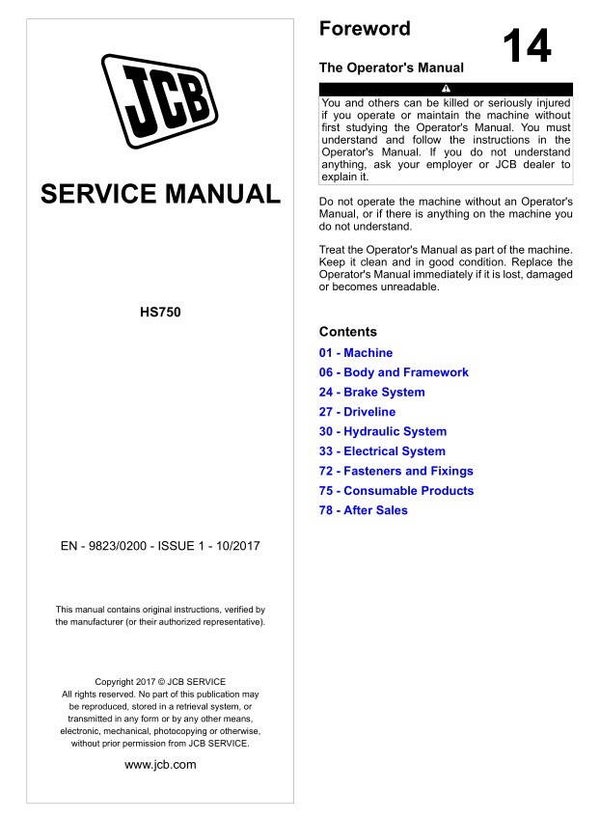 BH 14 JCB HS750 Transmission Service Repair Manual 253 pages