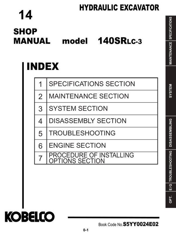 KB  14 Kobelco 140SRLC-3 Excavator Service Repair Manual 1016 pages