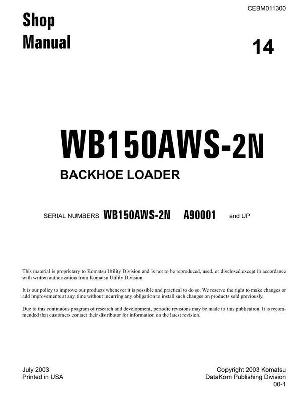 KM  14 Komatsu WB150AWS-2N USA Backhoe Loader Workshop Manual 489 pages