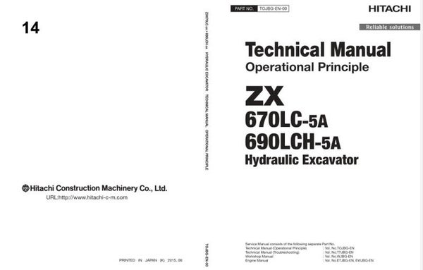 *+ 14 Hitachi ZX670LC-5A, ZX670LCH-5A Technical Manuals 855 pages