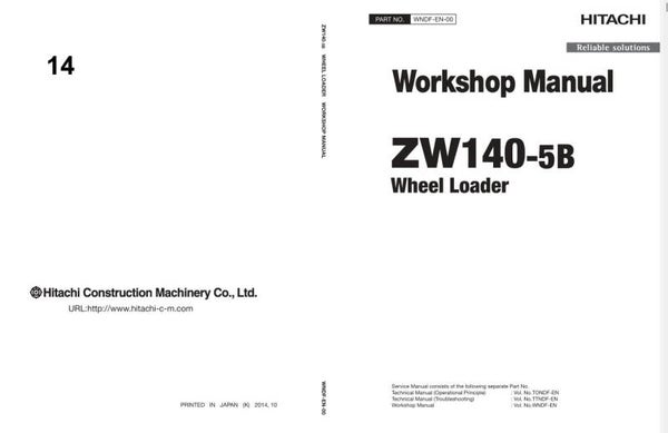 33D 14 Hitachi ZW 140-5B Wheel Loader Workshop Manual and Diagrams 1413 pages