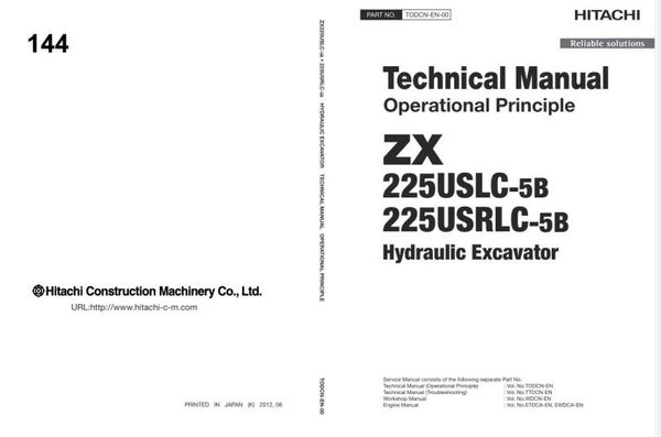 *+ 144 Hitachi ZX225US-5B, ZX225USLC-5B Technical Manuals 943 pages
