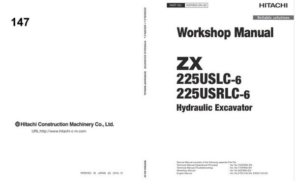 *+ 147 Hitachi ZX225USLC-6, ZX225USRLC-6 Workshop Manual and Diagrams 860 pages