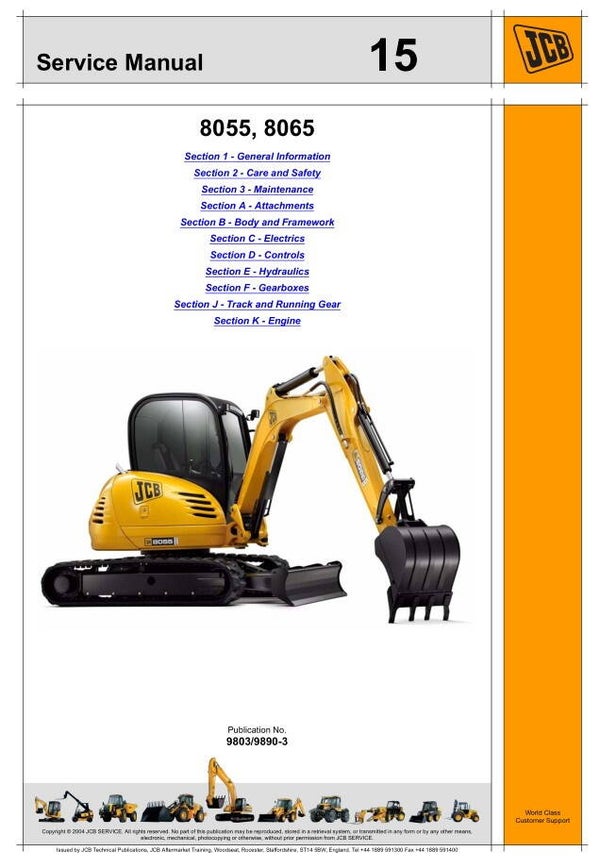 BH  15 JCB 8055 , 8065 Midi Excavator Service Repair Manual 406 pages