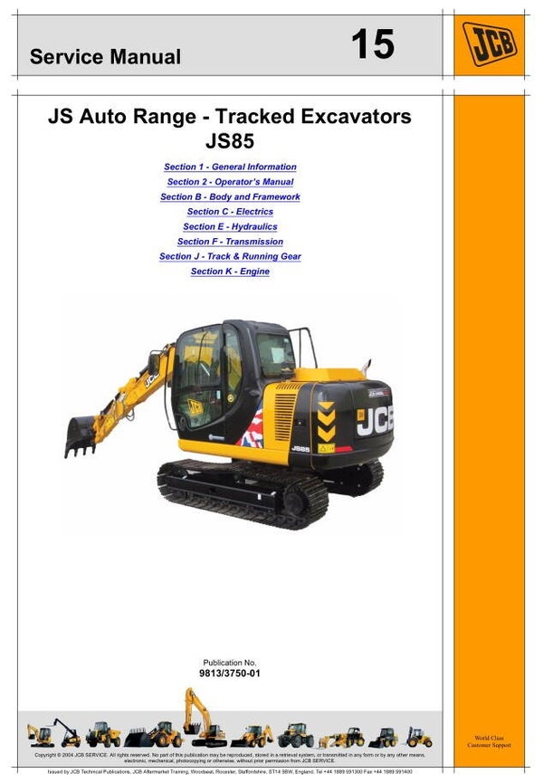 BH 15 JCB JS85 Auto Range Excavator Service Repair Manual 864 pages
