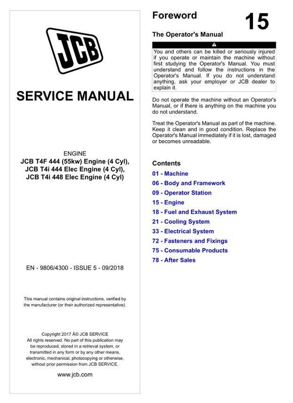 BH 15 JCB T4F 444, T4i 444, T4i 448 Engines Service Repair Manual 693 pages