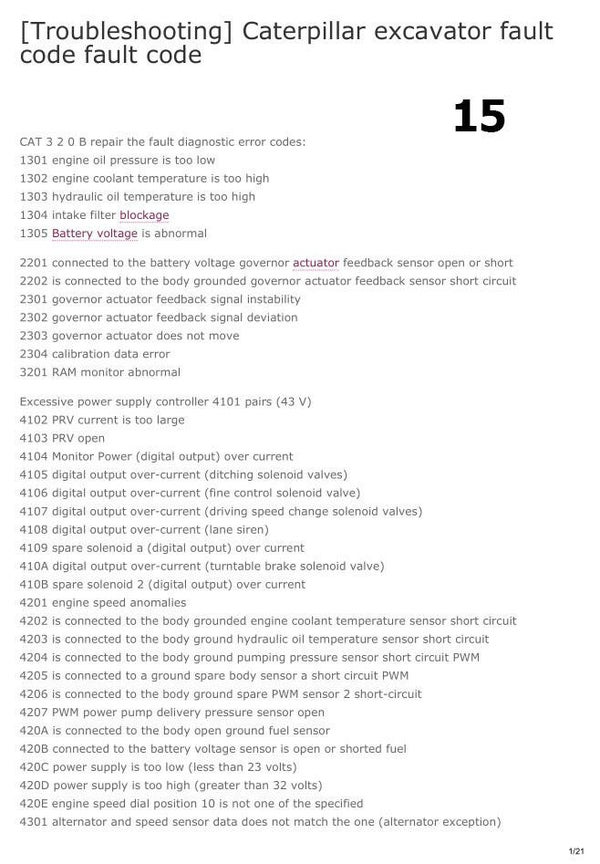 +15 Caterpillar 320d Excavator Fault Code Fault Code List 21 pages