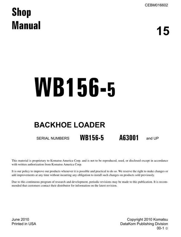 KM  15 Komatsu WB156-5 USA Backhoe Loader Workshop Manual 555 pages