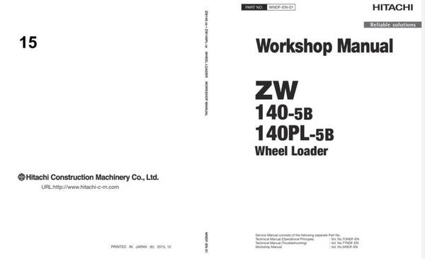 33D 15 Hitachi ZW 140-5B ZW , 140PL-5B Wheel Loader Workshop Manual 926 pages